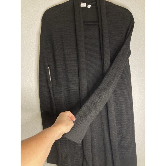 Gap Cardigan Sweater XS Women Black Merino Wool Blend Open Front Long Textured - Picture 4 of 7
